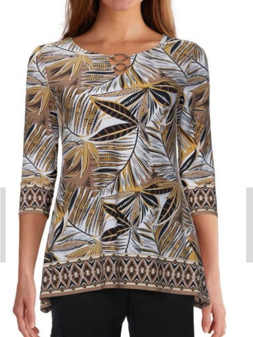 Ruby Rd. Tropical Palm leaf Print 3/4- Sleeve Tunic Top Sz 1X